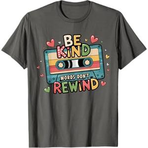 Be Kind Words Don't Rewind Vintage Music Lovers T-Shirt (Small, Black)