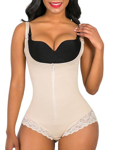 SHAPERX Women's Fajas Colombianas Shapewear Postpartum Tummy Control Body Shaper Butt Lifter Bodysuit, SZ7200-Beige-L