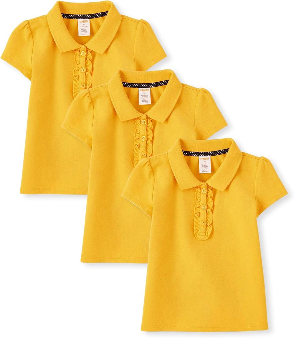 Gymboree Girls' and Toddler Short Sleeve Ruffle Polo Shirt Multipack, 12