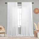 KOUFALL White Back Tab Rod Pocket Linen Sheer Curtains for Living Room 72x96 Inch Length