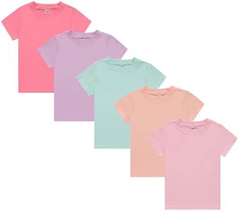 Cudlie Girls’ Short Sleeve T-Shirts, 5-Pack Solid Color Soft Cotton Tees for Infants, Toddlers and Little Girls, 24M
