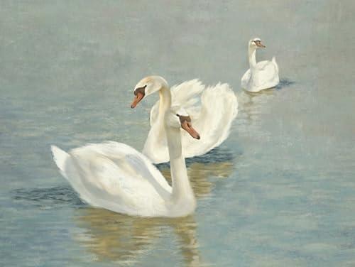 ArtXO Swan Wall Art Vintage Wall Decor Canvas Oil Painting Classical White Swan Picture Rustic Bathroom Room Decor Prints for Gallery Bedroom Living Room 18x24in Unframed