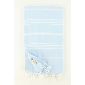 Turkish Towel Fouta Peshtemal Striped Beach Bath Spa Yoga Hammam Gym Pool Towel Wrap Pareo Sarong Authentic 100% Turkish Cotton (Light Blue)