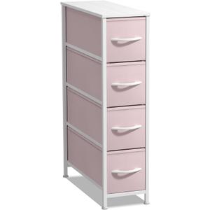Sorbus Kids Narrow Dresser with 4 Drawers - Vertical Slim Storage Chest of Drawers with Steel Frame, Wood Top & Easy Pull Fabric Bins for Small Spaces, Closets, Bedroom, Bathroom & Laundry (Pink)
