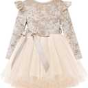 UNICOMIDEA 1-6T Toddler Velvet Dress Little Girls Tutu Tulle Crewneck Long Sleeve Holiday Party Fashion Dresses