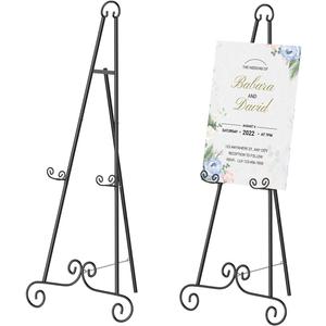 2 Pack Easel Stand for Sign, Heavy Duty Metal Display Stand with Chain Support, Black Height Adjustable Easels for Wedding Sign, Painting, Art