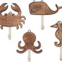 Crane Baby Sea Life Wooden Wall Hooks - Set of 4 Wooden Ocean Nursery Decor Towel Hooks