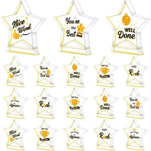 Treela 18 Pcs Employee Appreciation Awards Gifts Bulk Small Acrylic Trophies Mini Thank You Plaque Gifts for Recognition Adults Students Classroom Office Graduation Decorations(Star,Gold)