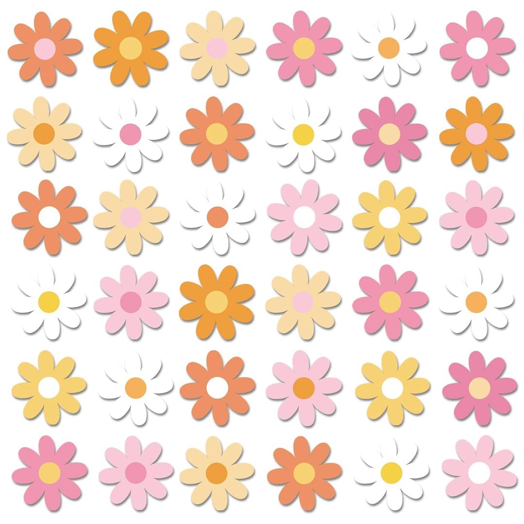 280pcs Spring Daisy Temporary Tattoos Stickers Hippie Theme Tattoo Stickers Waterproof Boho Groovy Face Body Sticker for Adults and Kids Cute Cartoon Printing Groovy Theme Spring Floral Party Supplies