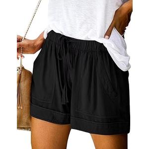 JEKAOYI Summer High Waisted Casual Shorts for Women Cotton Linen Shorts with Pockets Drawstring Casual Lightweight Size M