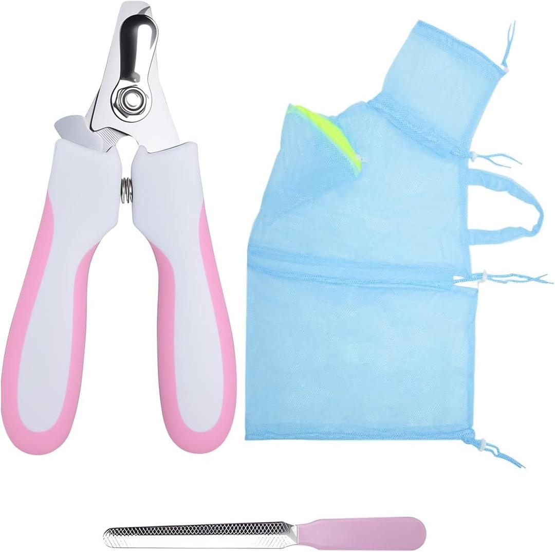 Cat Bathing Bag & Nail Clipper for Bathing Set, Cat Shower Bag Anti Scratch or Bite Breathable Adjustable Mesh Grooming Washing Bag, Includes Pet Nail Clipper & File for Cats Washing