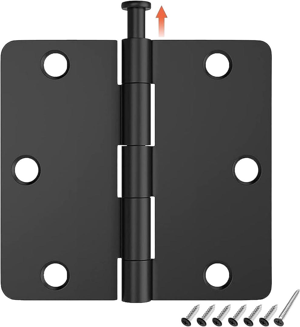 HOSOM 18 Pack Matte Black Door Hinge 3.5 x 3.5 inch with 1/4 Radius, 3 1/2 Black Interior Door Hinges, 3 "x 3 " Hardware, Fit Standard Door