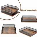 Set of 2 Vintage Wood & Metal Letter TrayDesk Organizers Paper TrayOffice File Organizer(Black)