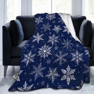 Winter Snowflakes Blue Fleece Blanket Lightweight Ultra-Soft Christmas Throw Blanket for Sofa Couch Bed Camping Travel - Super Soft Cozy Microfiber Blanket 50"X40"