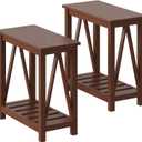 ChooChoo Farmhouse End Table Set of 2, Rustic Vintage Narrow End Side Table with Storage Shelf for Small Spaces, Nightstand Sofa Table for Living Room, Bedroom Walnut