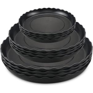 12 Pack Plastic Black Round Wave Plant Saucer,Durable Heavy Duty Flower Plant Pot Drip Tray Container for Home Garden Indoor and Out Door Plant (6 Inch/8 Inch/10 Inch)