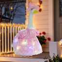 Porch Goose Spring Outfits - 23 Inch Glowing Pink Butterfly Accessories for Concrete Goose Statue - Fairy Garden Outfit That Shines at Night - Spring Porch Goose Clothes for Patio Garden Decoration