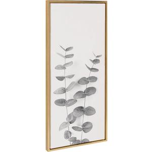 Kate and Laurel Sylvie Eucalyptus Botanical II Gray and Soft White Framed Canvas Wall Art by The Creative Bunch Studio, 18x40 Panel Gold, Minimalist Decorative Plant Dcor (40L" x 18W")