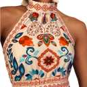 SweatyRocks Women's Boho Summer Halter Crop Tops Sleeveless Shirred Tie Backless Tank Top , Small