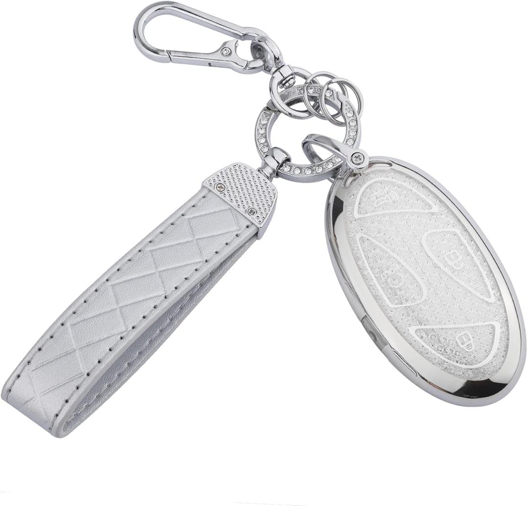 for Hyundai 5 Buttons Key fob Cover, Soft TPU Keys Protector Bling Key Fob Keychain for 2024 2023 Hyundai Ioniq 6 Grandeur GN7, KONA, Elanrtra, Santa Fe, Sonata, Tucson 2025, Silver Clear