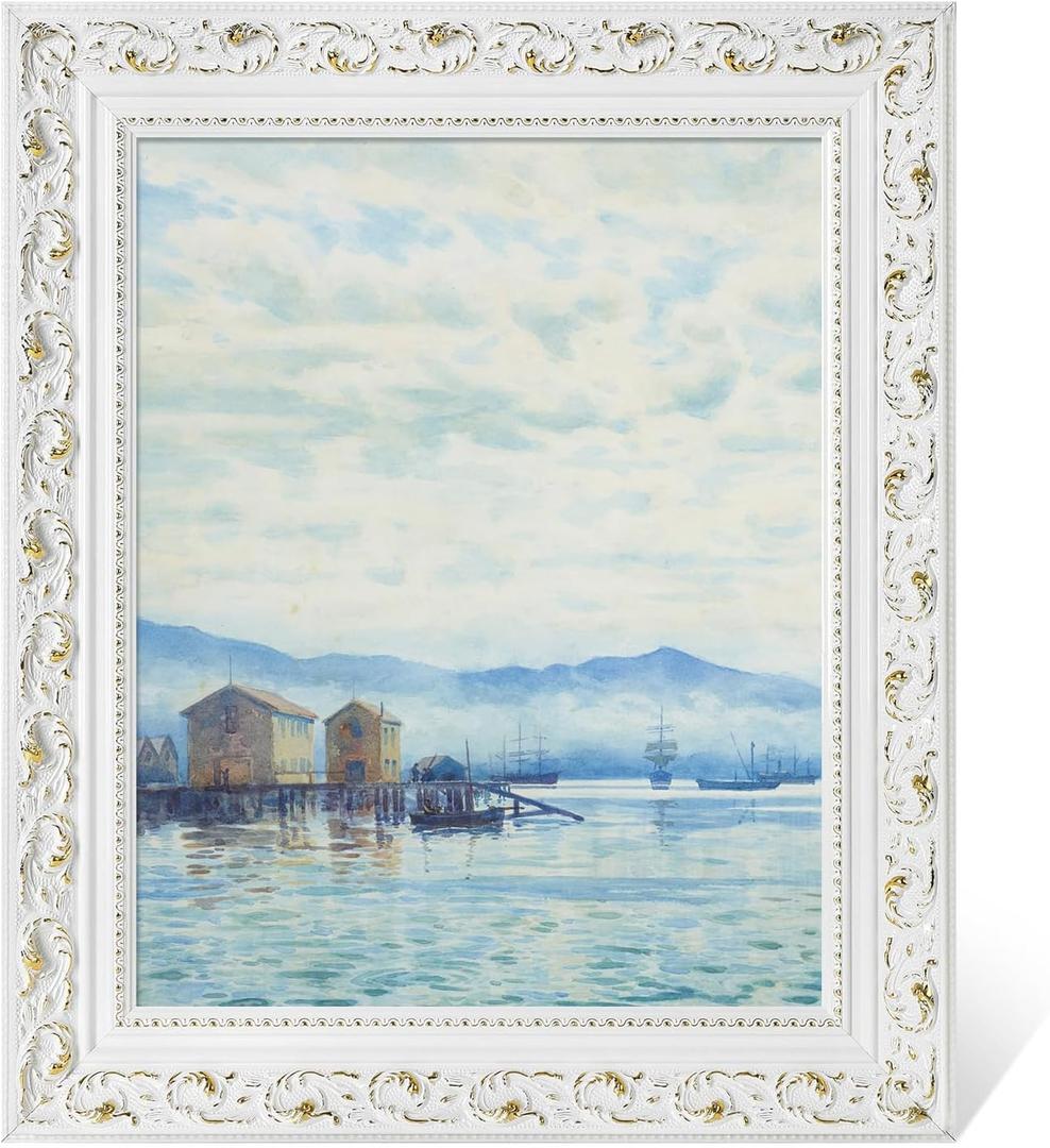 DIY Ornate Frame for 16x20 Canvas Paintings, 3" Wide Antique White for Oil Painting Art Prints, Wood Frame for Home Living Room Wall Decor (Empty, No Backboard)