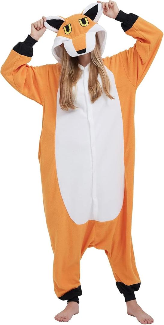 DarkCom Unisex Adult Fox Onesie Halloween Costume One Piece Animal Pajamas Women Men Sleepwear Christmas Pajamas XL