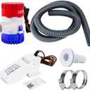 Sanuke 1100gph Boat Bilge Pumping Kit, 12V Bilge Water Pump with Float Switch, 6 FT Kink-free 1-1/8 Inch Hose, 2 Clamps and Thru-Hull Fitting, Bilge Pumps for Boats Kayak Cruisers