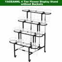 4 Tier Flower Display Stand, Metal Flower Bar Stand for Fresh Flowers Without 16pcs Buckets, Heavy Duty Garden Flower Cart Display Stand with Wheels