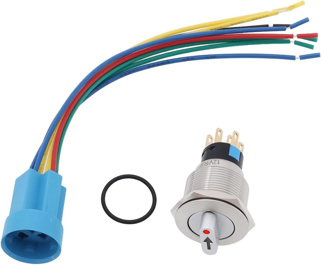 Set of 22mm (7/8") 3-Position Rotary Switch 12V/24V DC Self-Locking DPDT Latching Switch Red