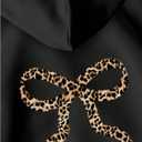 Girl's Leopard Graphic Hoodies Pullover Long Sleeve Hooded Neck Sweatshirts Trendy Fall Outfits Bow Black 13 Years
