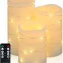 H-BLOSSOM Flickering Flameless Candles Ivory Real Wax Pillar with Embedded String Lights LED Candles Battery Operated with Cycling 5H Timer Set of 3 (3" x 4"/5"/6") (Ivory)