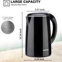 Secura Original Stainless Steel Double Wall Electric Water Kettle 1.8 Quart with Auto Shut-Off & Boil-Dry Protection, Black Onyx SWK-1701DA/HB-3227B