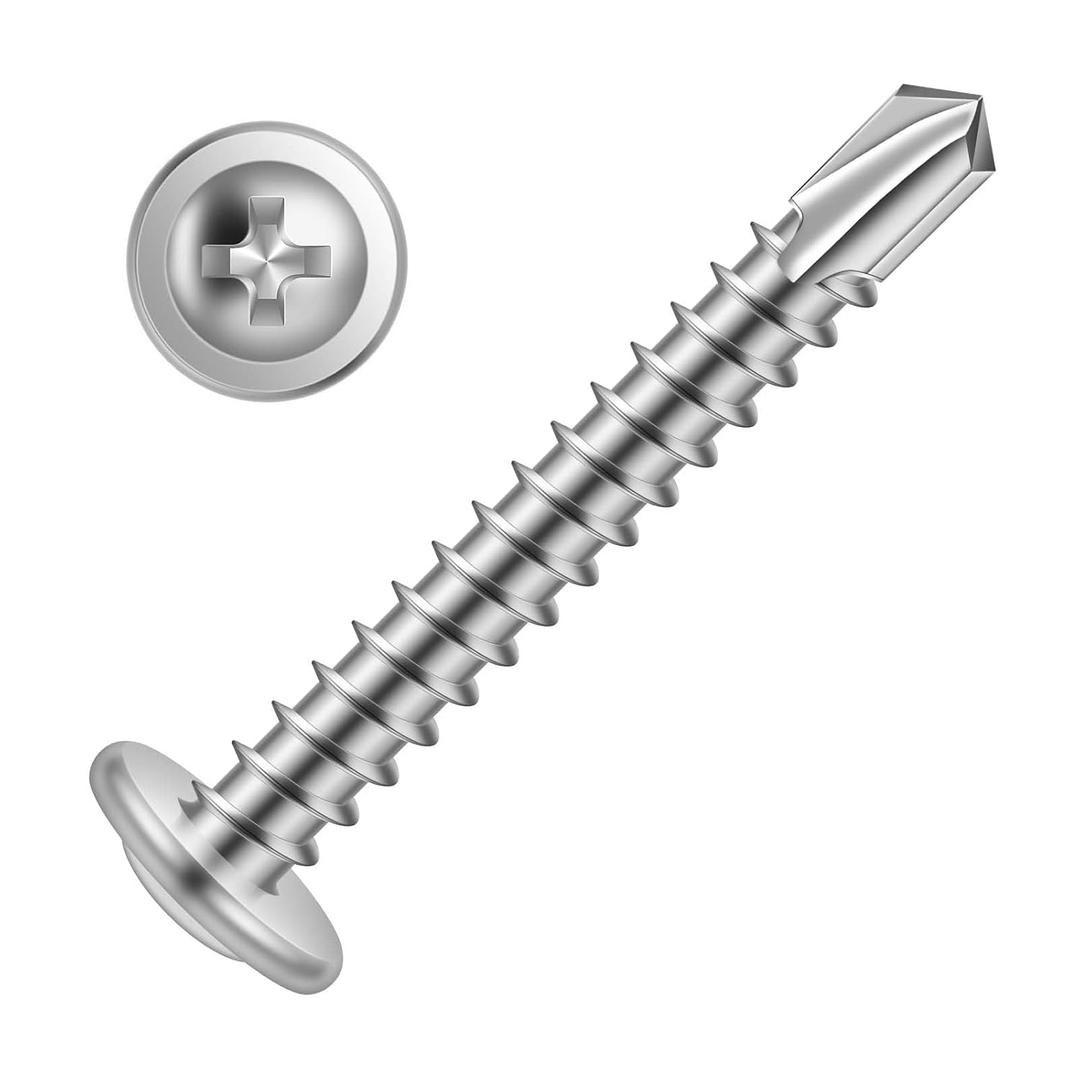 #10 x 1-1/2" Sheet Metal Self Tapping Screws, 410 Stainless Steel Modified Truss Wafer Head Screws, 100 PCS