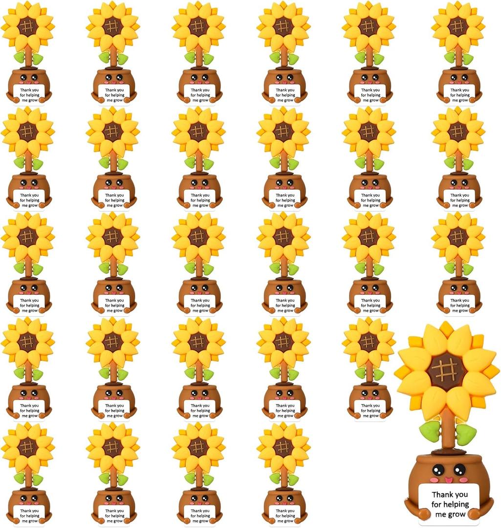 50 Pcs End of Year Gifts for Women Mini Rubber Toys Positive Gift Teacher Appreciation Week Birthday End of The Year Thank You Gifts for School Office Desk Decor Supplies(Sunflower)