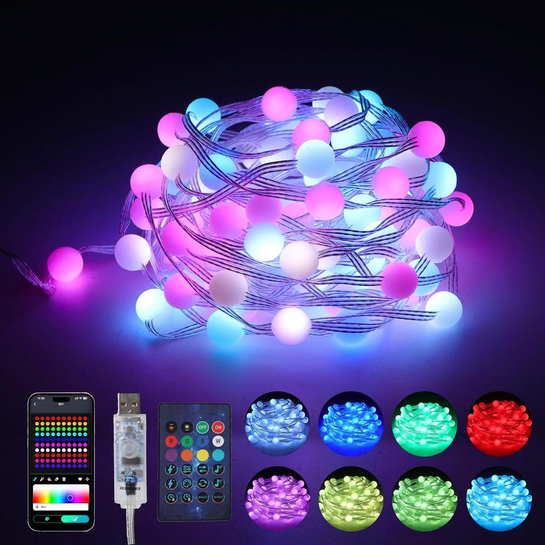 Vigdur 33FT RGB Globe String Lights, 100 Balls DIY Color Changing Fairy Lights USB Powered with Remote & APP Control, Music Sync, Christmas Twinkle Light for Bedroom Party Xmas Tree