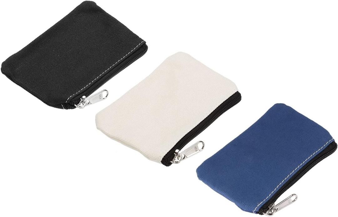 PATIKIL 3" x 5" Coin Purse Pouch, 3 Pack Change Purses Small Organizer Bags with Zipper Canvas for Home, Dark Blue Black White