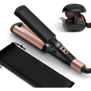 Mini Waver Curling Iron, Travel Hair Crimper and Waver Tool for Women Short Hair Double Barrel Curling Iron Portable, Dual Voltage, 5 Temps Anti-scalding for Date Work Daily Styling (Gold)
