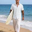Vssjavun Mens Short Sleeve Button Down Shirts Casual Cotton Shirt Summer Beach Shirts (White, XXXL)