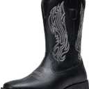 Jousen Cowboy Boots for Men Embroidery Men's Western Boots Retro Square Toe Mens Boot Botas Vaqueras Para Hombre (Black)