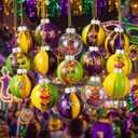 MiniInflat 16 Pcs Mardi Gras Ball Ornaments 2.4 Inch Glitter Mardi Gras Tree Ornaments with Hanging Rope Carnival Masks Purple Green Gold Tree Decorations for Home Carnival Masquerade Party Decor