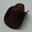 Classic Black Western Felt Roll Up Brim Cowboy and Cowgirl Hat for Women and Men - Decoration with Western Belt Bukle (7-7 1/4, Brown With Carved)