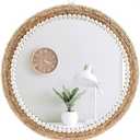 AoduCamy 18 Inch Boho Wall Mounted Mirror,Decorative Round Rattan Hanging Wall Mirror，Suitable for Farmhouse, Living Room, Bedroom and Bathroom