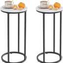 C Shaped End Table, Couch Side Tables for Living Room, Round Sofa End Table with Metal Frame, Small Wooden Snack Table for Bedroom, Small Spaces, Easy Assembly (Black,2pcs)