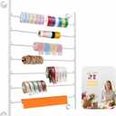 Ribbon Storage Organizer,Wall Mounted Ribbon Holder Rack,7 Tier Large Capacity Metal Ribbon Storage for Craft Room,Flower Shop,Cake Shop,Gift Wrapping Paper,White