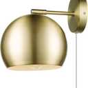 Globe Electric 51577 1-Light Plug-in or Hardwire Wall Sconce, Matte Brass, White Fabric Cord, in-Line On/Off Rocker Switch, Kitchen, Reading Essentials Bedroom, Bedside Lamp, Lighting