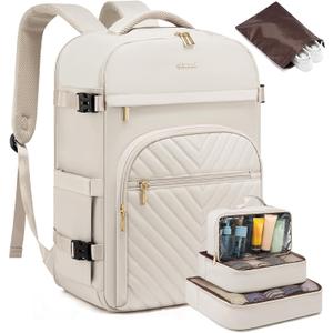 LOVEVOOK Large Travel Backpack for Women, TSA Carry on Backpack for Airplanes, 40L Personal Item Travel Bag fits 17" Laptop, Waterproof Carry on Bag Flight Approved with 4 Packing Cubes, Beige