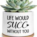 Funny Life Would SUCC Without You Ceramic Succulent Planter Cactus Pots, Office Windowsill Decor Indoor, Succulent Pots for Women Plant Lovers, 3.5 inch (Plant Not Included)