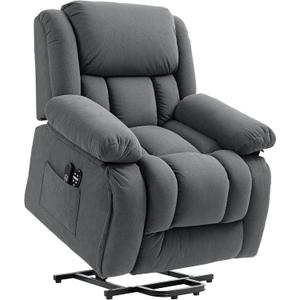 HOMCOM Power Lift Recliner Chair for Elderly with Vibration Massage and Heat, Overstuffed Fabric Lift Chair Sofa with Remote Control, USB Port, Side Pockets, Pocket Spring, Gray (Grey)