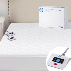 Sealy 3M Scotchgard Heated Mattress Pad | Quilted Cotton Electric Bed Warmer with 10 Heat Setting Dual Controller | 1-12 Hours Auto Shut Off | 17" Deep All Around Elastic Pocket, King, White