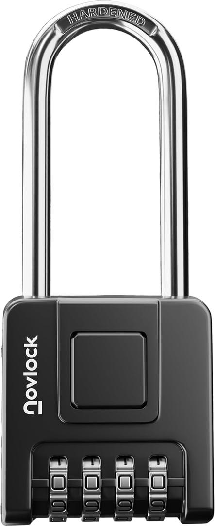 2.76 in Long Shackle Combination Lock for Outdoor & Indoor | Heavy Duty, Weatherproof, 4-Digit Security | Padlock for Gates, Fences, Sheds, Lockers, Storage | 1-Pack, Black